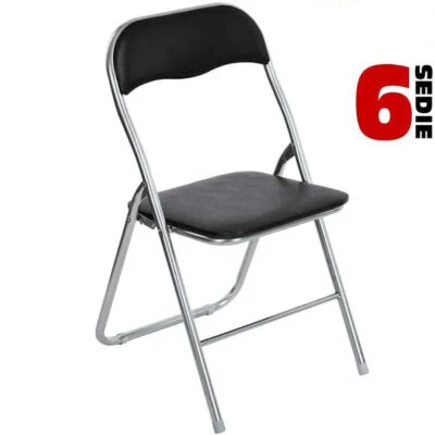 RELAX WORLD Set 6 Sedie Imbottite Pieghevoli Salvaspazio Sedia Struttura Metallo Nero