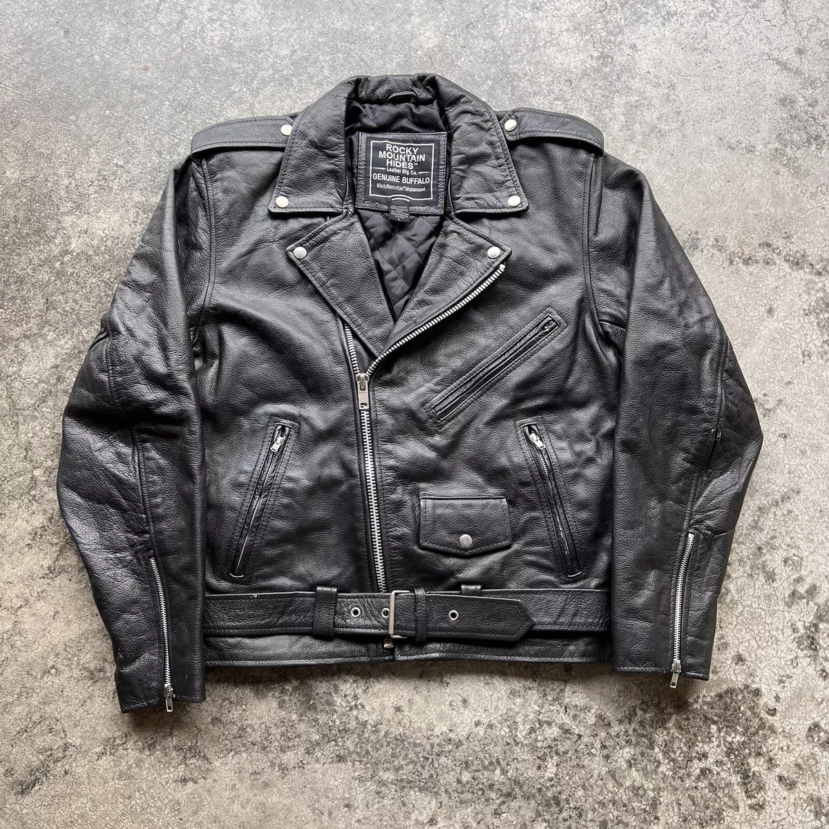 Vintage 90s Rocky Mountain Leather Biker Jacket Mens Size Large Solid Black Vintage 90s Rocky Mountain Leather Biker Jacket Mens Size Large Solid Black