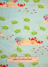 Meetin At The Reef Crab Turtle Fish Cotton Fabric Yard Michael Miller PC6624