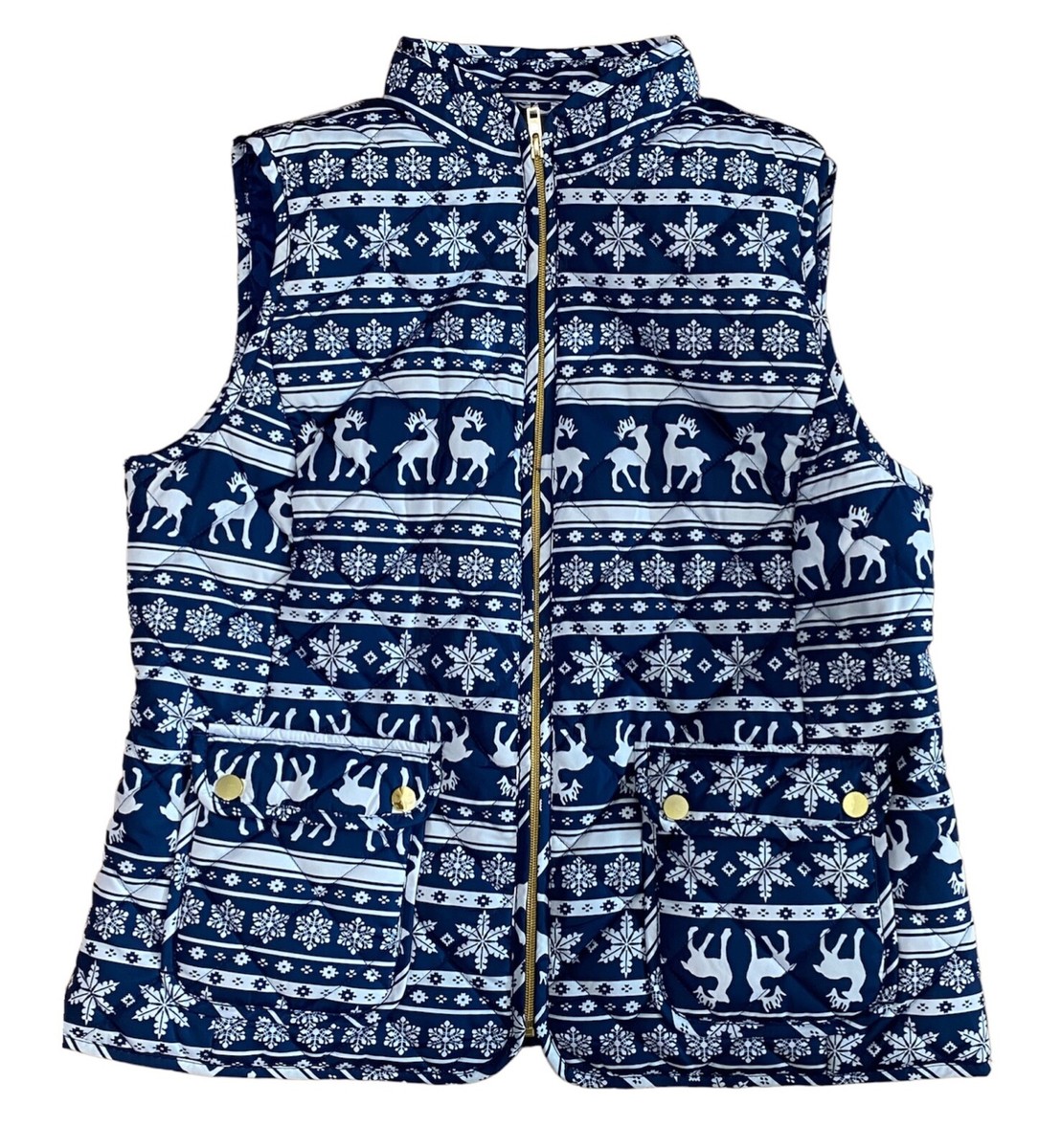 Women's Christmas John's Bay Holiday Quilted Vest Blue White