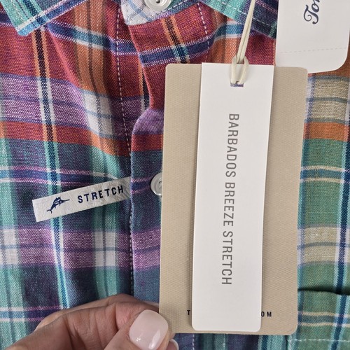 Tommy Bahama Linen Barbados Breeze Top L Stretch Plaid Pastel Flip Cuff Spring - Picture 11 of 24