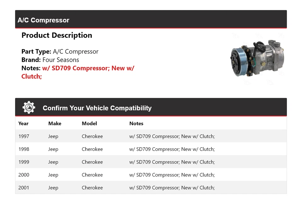 For 1997-2001 Jeep Cherokee A/C Compressor 4 Seasons 1998 1999 2000 - Image 2 of 4