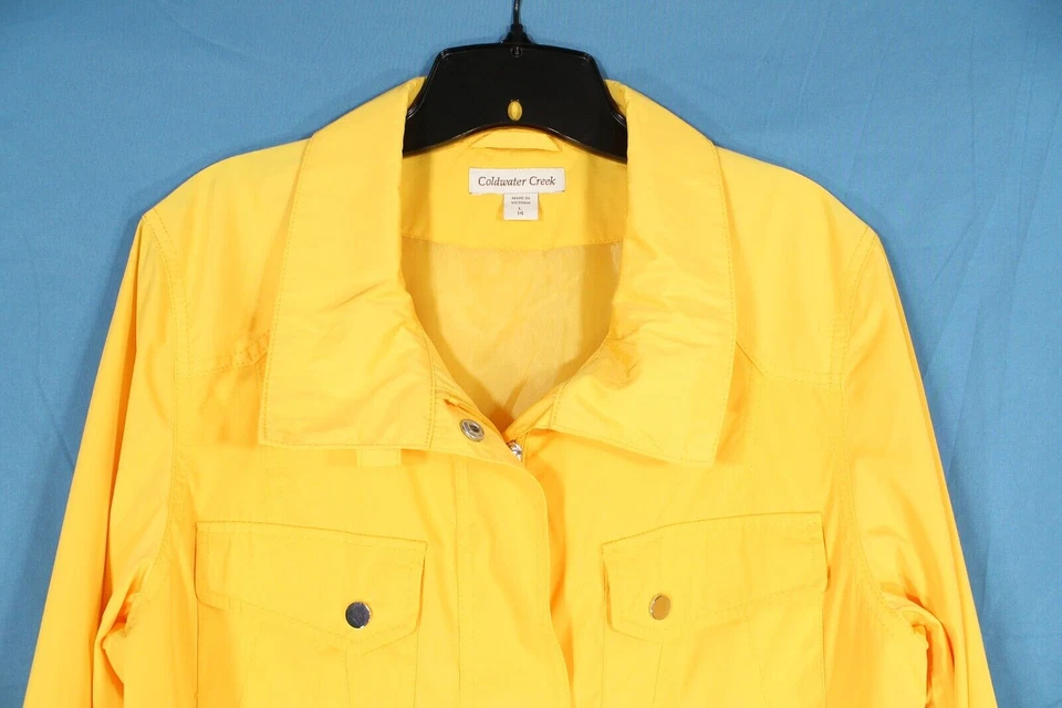 NWT COLDWATER CREEK Drawstring Waist SNAP POCKETS Zip YELLOW Anorak RAINCOAT L - Image 2 of 4
