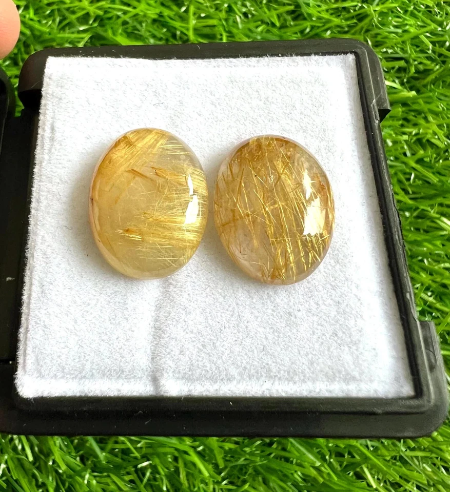 Natural Golden Rutilated Quartz 15x20MM Oval Cabochon 5Pcs Loose Gemstone Lot. - Image 4 of 4