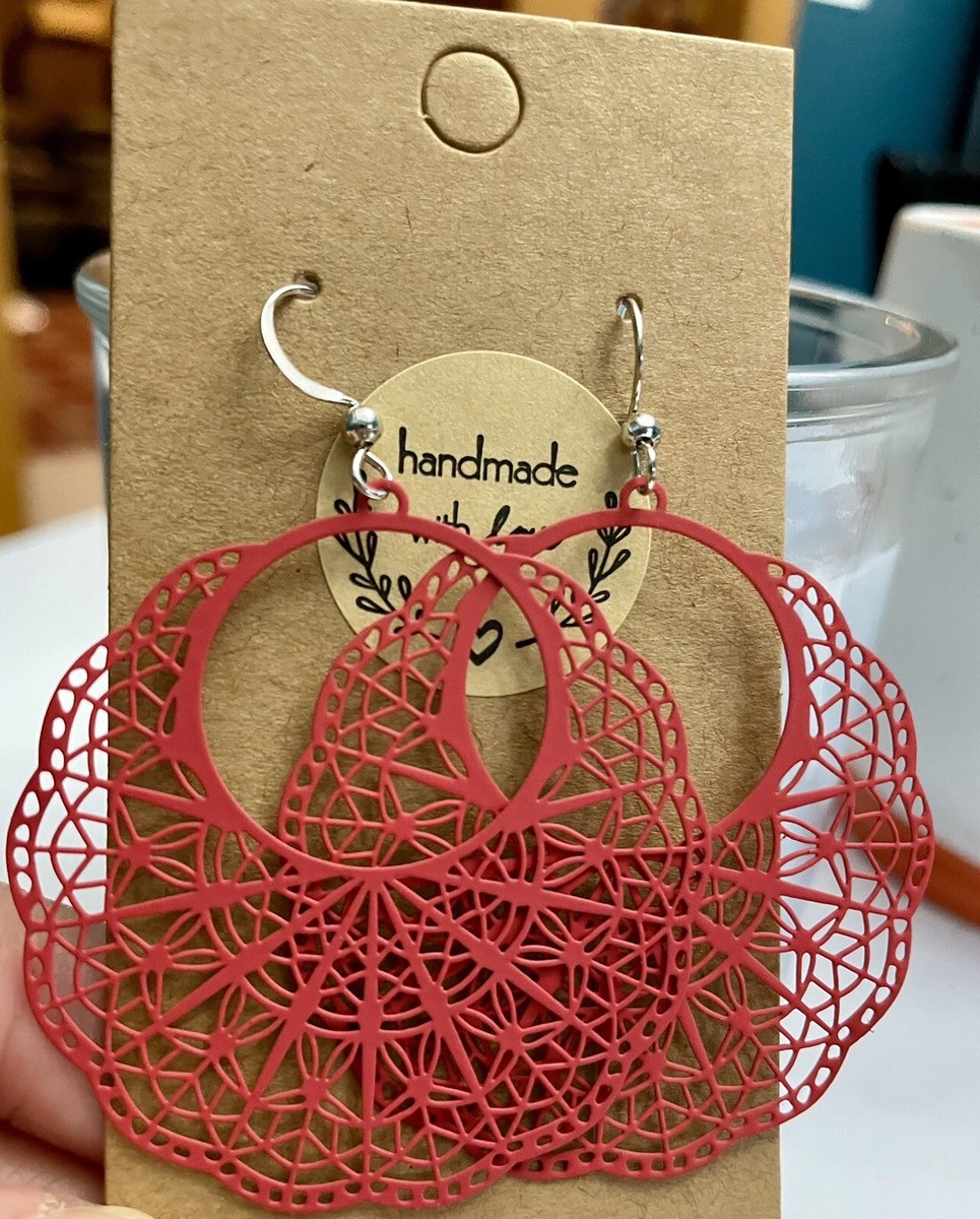 Hand crafted lightweight Mandala Dangle Earrings— Red