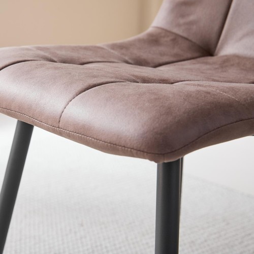 4 sillas de comedor, diseño vintage a cuadros, patas de metal, marrón oscuro - Imagen 6 de 11