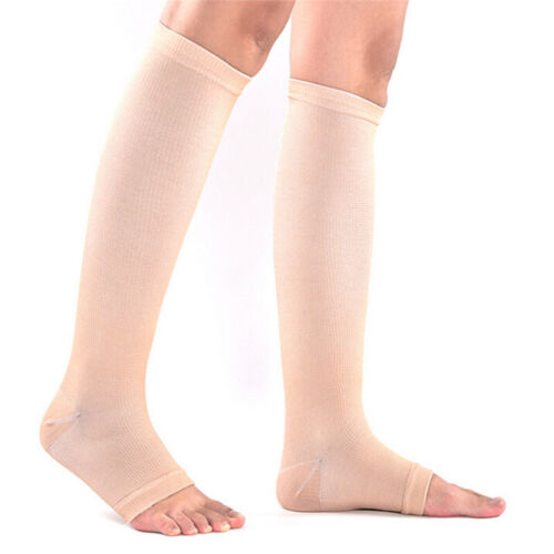 Elastic Toeless Compression Socks Stockings Support Knee High Tip Open ...