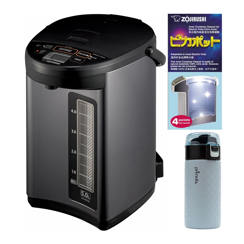 Zojirushi Micom Water Boiler 5-Liter Metallic Black with Cleaner and Tumbler