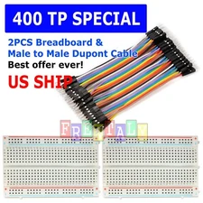 2X 400 Point Solderless Prototype Breadboard Protoboard+40 DuPont 10cm M-M Wires