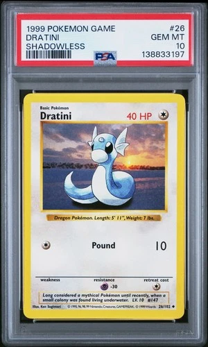 1999 POKEMON BASE SET SHADOWLESS #26/102 DRATINI PSA 10