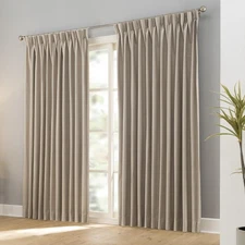 Sand Beige Blackout Window Curtains 96 inches Long, Double Pleated Faux Linen...