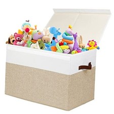 Large Toy Storage Box with Lid, Sturdy Toys Storage Chest Bin Organizer Beige