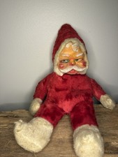 Vintage Plush Rubber Face, Plush Santa Doll: 1950s-60s Christmas Decor, 18"