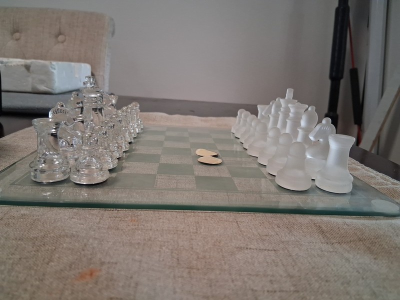Glass Chess Set Clear And Frosted Open Box