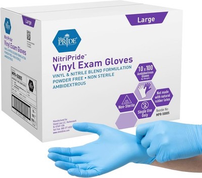 Nitrile/Vinyl Blend Exam Gloves, Powder-Free, Latex-Free, Disposable,
