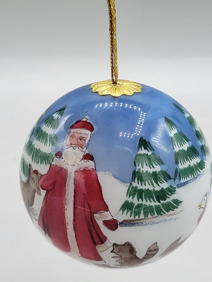 RARO Adorno de Navidad de Vidrio Li Bien Vintage Papá Noel con Animales 1997 con Caja de Fieltro Foto 4 de 4