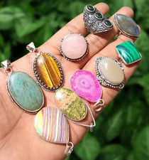 Wow Malachite  Mix Gemstone 925 Sterling Silver Plated 10PCS Rings Pendants Set