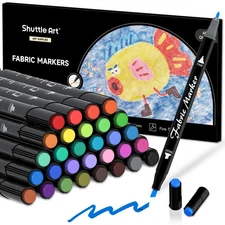 Fabric Markers Pens, 30 Colors Dual Tip Fabric Marker Permanent No Bleed Mark...