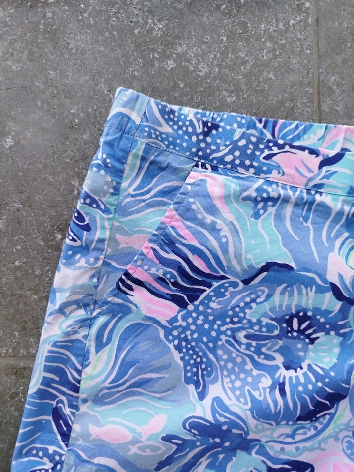 Short Lilly Pulitzer Ocean View bleu eau salée poche élastique taille L - Photo 3/4