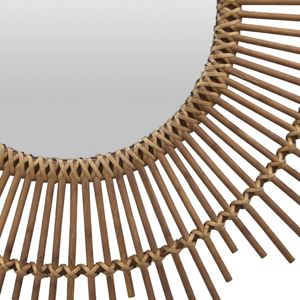 Espejo de montaje en pared, diseño Sunburst, 32 pulgadas redondo marrón fibra natural Foto 4 de 4