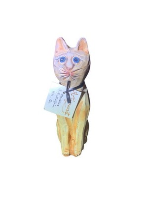 Artisanat Meubles d'Autrefois Montreal Quebec Cat Figure Wood Carved 11  Folk Ar