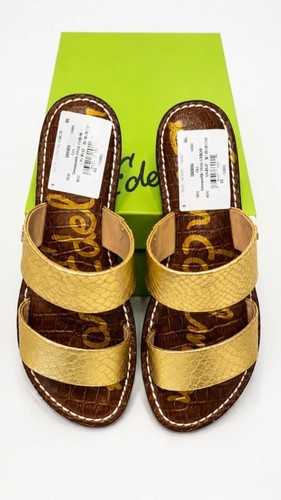 NEW Sam Edelman Gold Double Strap Slide Sandals
