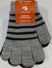 Gloves Winter 2 Pairs Striped Black Gray Black 2 Pairs Children's NEW