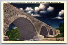 Moonlight Over Linville River Blue Ridge Parkway NC Vintage Postcard