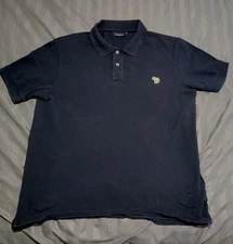 Paul Smith Mens Polo Shirt Large Maroon navy Casuals PS Striped Zebra slim fit