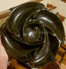 Black Glazed Stoneware Dolphin Chip Veggie Dip Server (Tom Chamberlain?)
