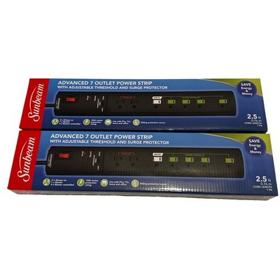 Set of 2 - SUNBEAM ADVANCED 7 Outlet Power Strips with Surge Protector
