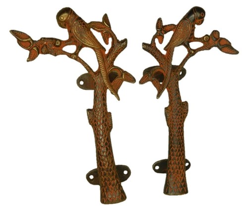 Parrot on Tree Shape Vintage Antique Style Handmade Brass Door Pull Handle Knobs - Picture 4 of 7