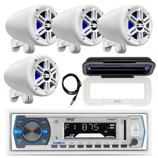 Pyle Marine Bluetooth Radio, 4x 4" 150W Off-Road White Speakers, Cover, Antenna