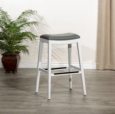 White Leather Bar Stool - 30" Counter Height