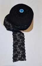 Black Stretch Floral  Lace Edge Trim Art Craft Fabric 14 cm Wide 45.72 m long