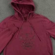 John Varvatos Hoodie Mens Medium Skull Beaded French Terry Burgundy Grunge