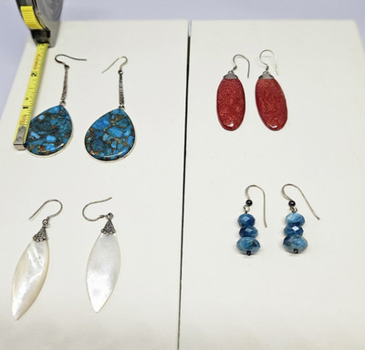 Lot of 4 pair of Vintage Some Gemstone earrings 3 Pair 925 Sterling