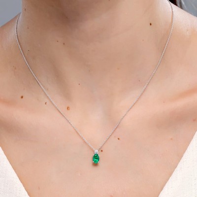 Angara natürlicher Smaragd Solitär Anhänger Halskette mit Diamant in Silber