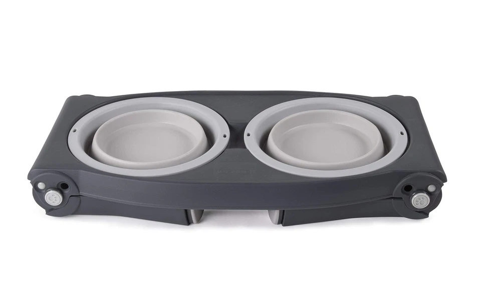 Alimentador doble para mascotas de altura ajustable, gris claro Foto 2 de 4