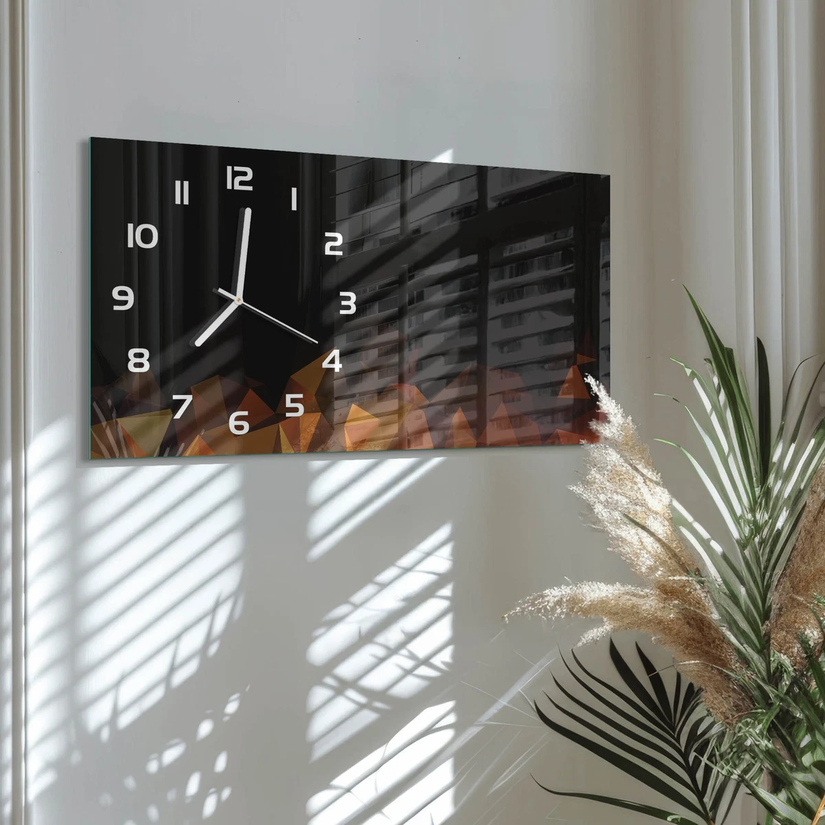 Reloj de Pared Rectangular Horizontal Decorativo de Cristal Abstracción 60x30 cm