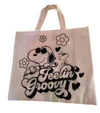 Peanuts SNOOPY & Woodstock Reusable White Jumbo Shopping Gift Bag with Handle