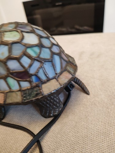 Vintage Lloytron Tiffany Stil blaue Buntglas Schildkröte Ornament Lampe sehr guter Zustand - Bild 6 von 10