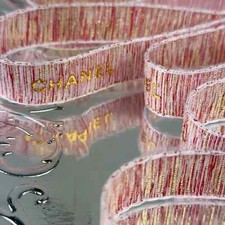 Two Yards of Chanel Pink Gift Wrap Ribbon 2 Yards Pink Ribbon with Gold Logo 