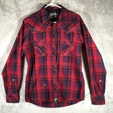 Wrangler Rock 47 Pearl Snap Long Sleeve Shirt Men's Large Red Plaid Embroidered