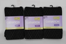 3 PAIRS OF OPAQUE DIAMOND PATTERN MICROFIBER TIGHTS TEXTURED BLACK -  PANTYHOSE