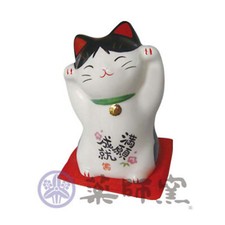 Pottery Maneki Neko Beckoning Lucky Cat JAPAN JAPANESE 2.75" H