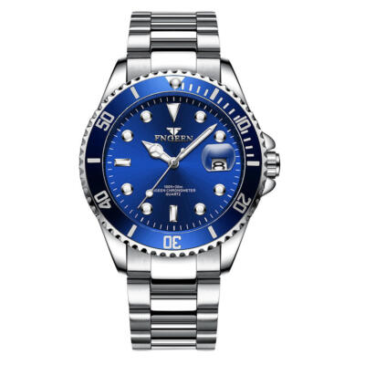 FNGEEN Luxus Herren Taucheruhr Edelstahl Datum Analog Quarz Armbanduhr