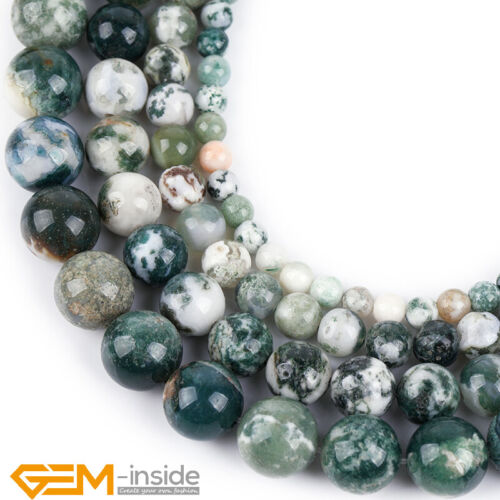 Natural Green Tree Moss Agate Gemstone Round Loose Beads 15" Bulk 4mm-10mm - Picture 1 of 33