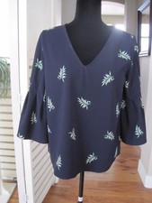 Ann Taylor Small Sleep Pajama Top w/ Green Palms Navy