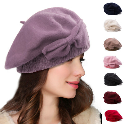 Women Wool Bow Loretta Beret Nipple Beanie Basque French  display picture 3